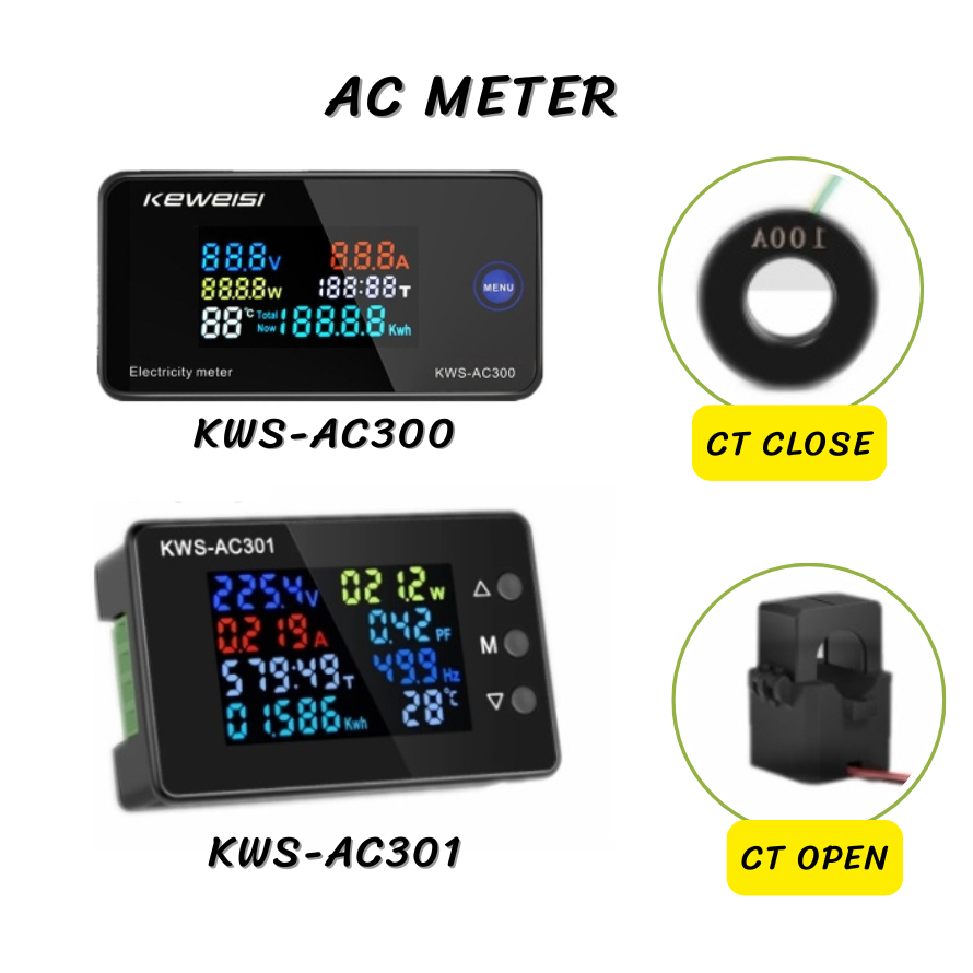 KWS-AC301 KWS-AC300 AC Meter มิเตอร์ วัดไฟ Digital 8 in 1 AC 100A 50-300V