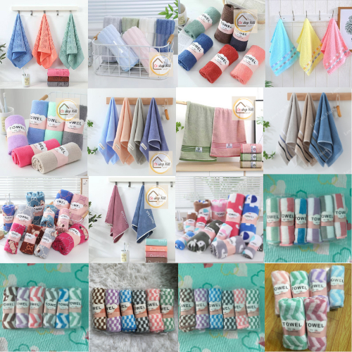 【ยกโหล 12 ผืน】ผ้าเช็ดหน้า ผ้าเช็ดผม 12 ผืน คละสีให้ บางลายมีที่แขวน บางลายไม่มีที่แขวน ขนาด 35 x 75 cm. ราคาส่ง