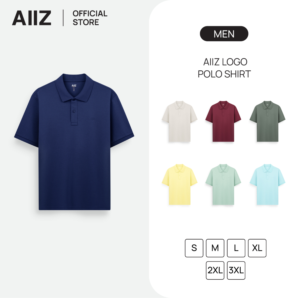 AIIZ เสื้อโปโลผู้ชายสีพื้นพิมพ์โลโก้