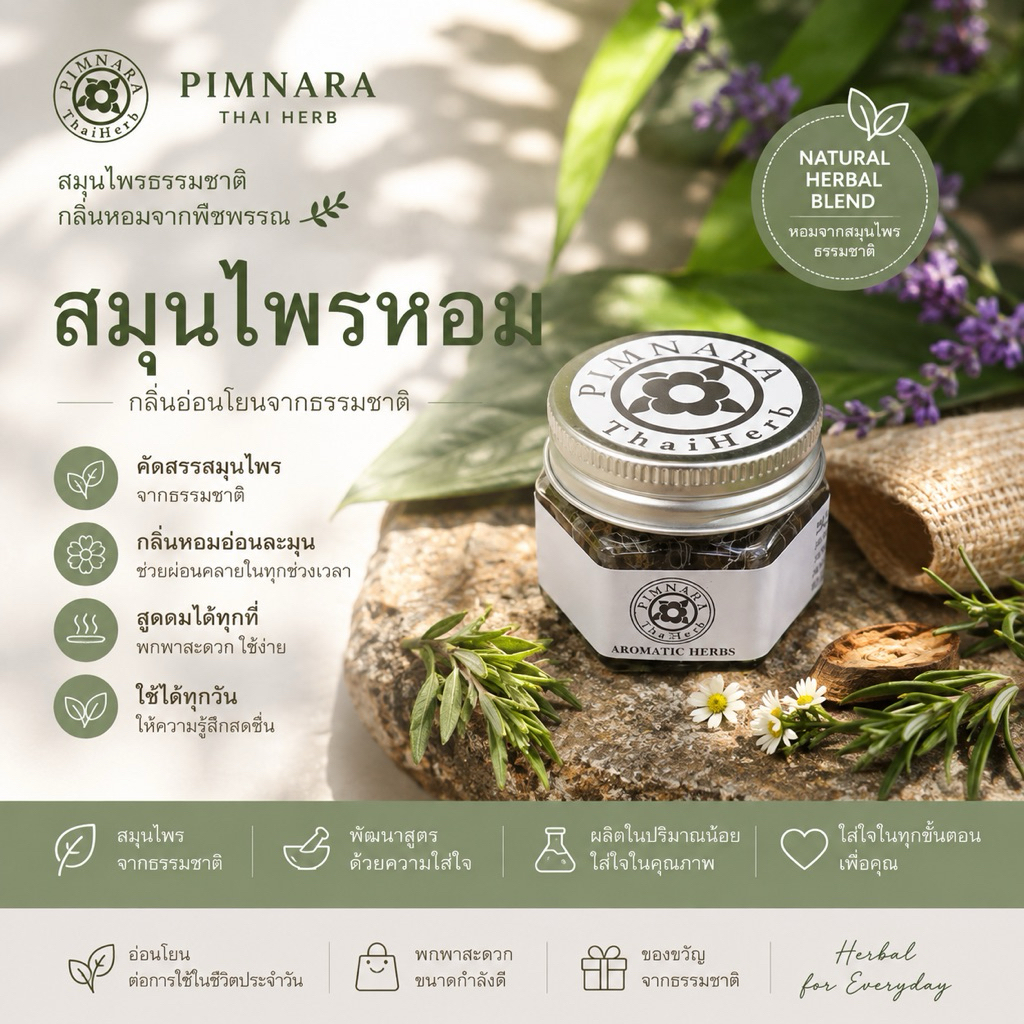 🌿 PIMNARA THAI HERB  สมุนไพรหอม กลิ่นอ่อนละมุนจากสมุนไพร Aromatic Herb