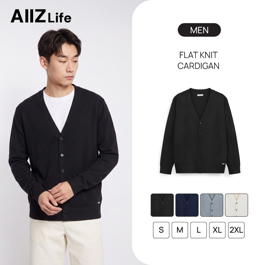 AIIZ เสื้อคาร์ดิแกนคอวีผู้ชายผ้าถัก AIIZ Men's Flat Knit Cardigan