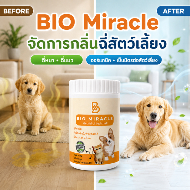 BIO Miracle จุลินทรีย์ธรรมชาติ ดับกลิ่นฉี่สุนัขแมว ลดกลิ่นไม่พึงประสงค์ สำหรับบ้านและสัตว์เลี้ยง