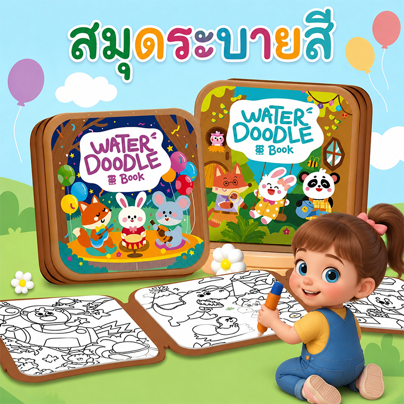 สมุดระบายสีน้ำ Magic Water Book พร้อมปากกาน้ำ ระบายซ้ำได้ หนังสือวาดภาพเด็ก ของเล่นเสริมพัฒนาการ