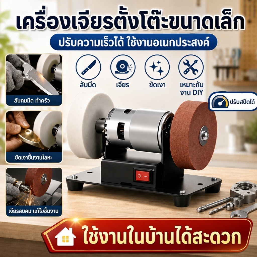 (แถมหินเจียร) เครื่องเจียรตั้งโต๊ะ ใช้สำหรับลับมีด เป็นแท่นตัด แท่นขัด อเนกประสงค์ เครื่องเจียรไฟฟ้า ล้อละเอียดและหยาบ