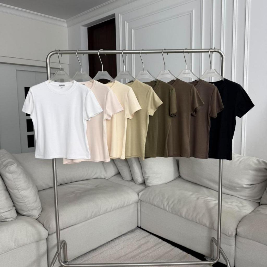 PTSH081 Basic Boxy crop tee เสื้อยืดคอกลมทรงบ๊อกซี่ PROMTHONG (งานไซส์)