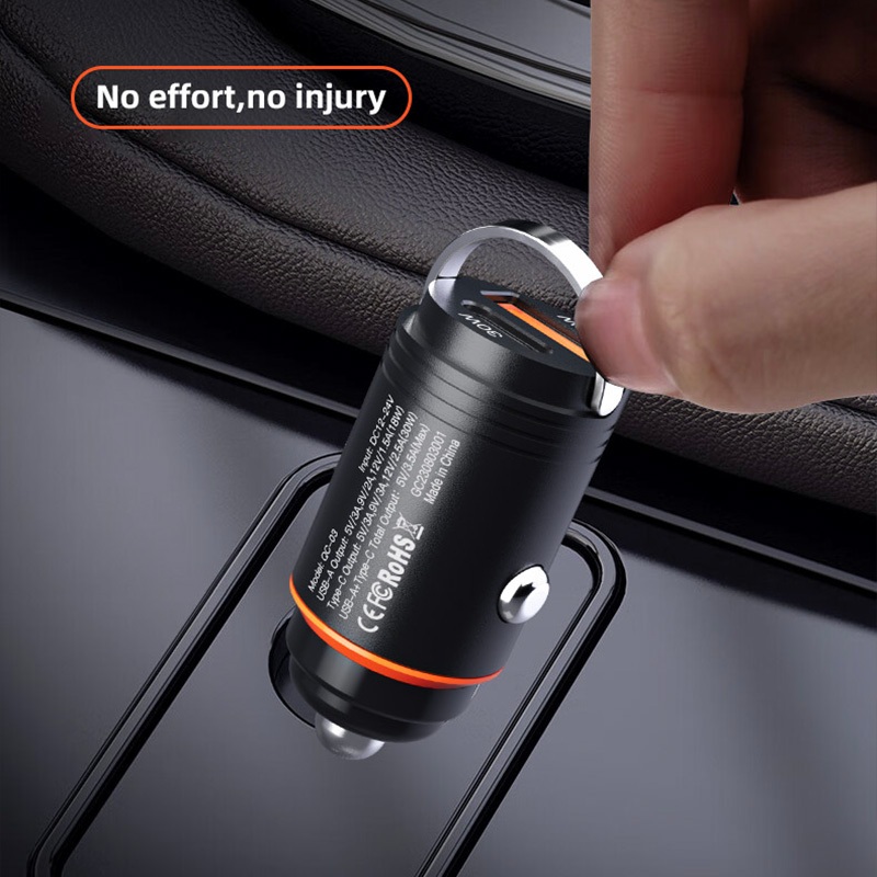 d-power ที่ชาร์จในรถ รุ่น QC-03 Mini Metal Car Charger 30W USB + Type-C PD QC Fast Charge
