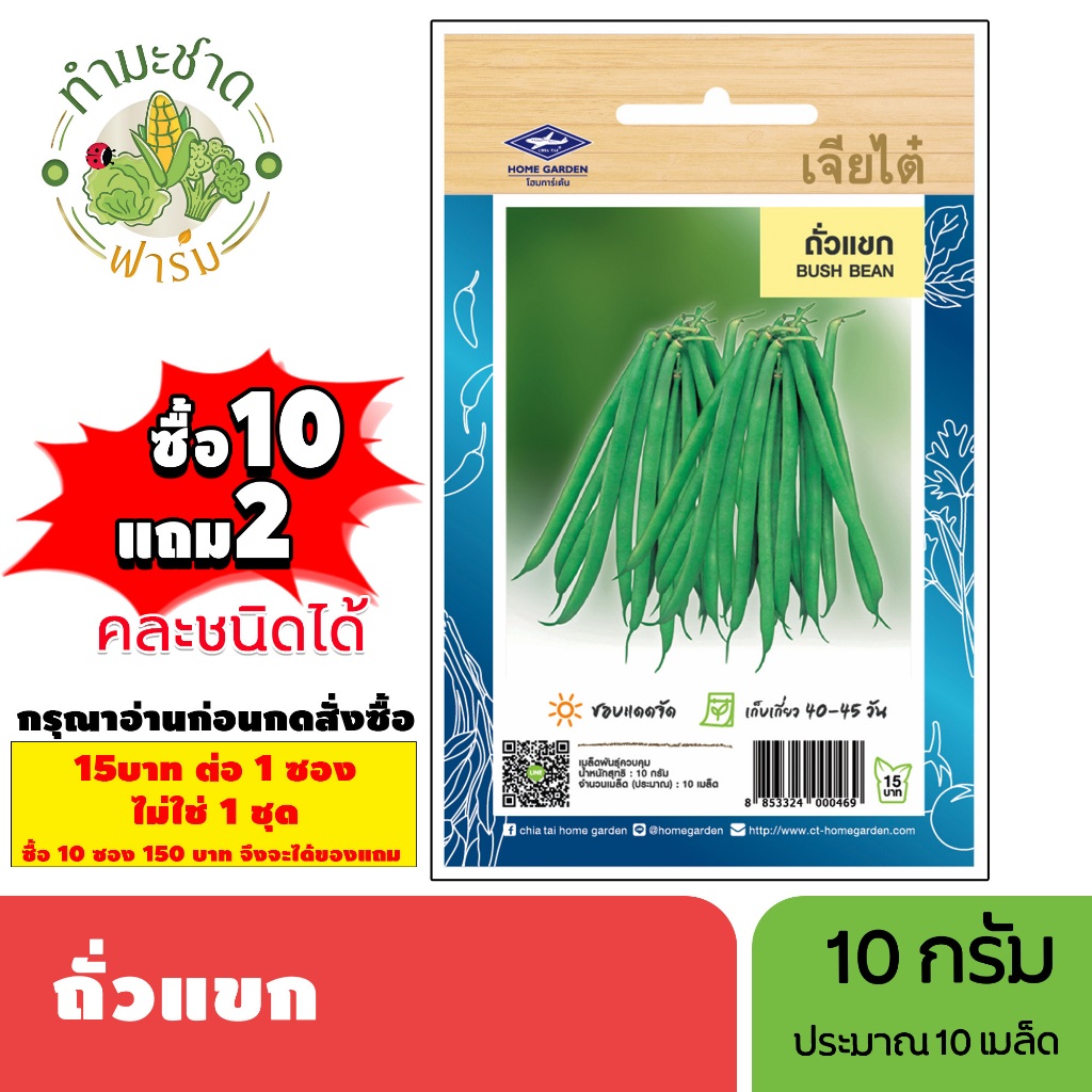 [1ซอง] เจียไต๋ (ซื้อ10แถม2) เมล็ดพันธุ์ ถั่วแขก ขนาด10กรัม ประมาณ10เมล็ด Bush Bean ถั่ว เมล็ดพันธุ์พืช เมล็ดผัก ปลูกผักส