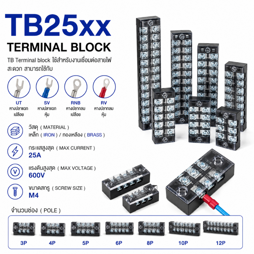 TB25xx Terminal Block: TB25xx เทอร์มินอล (600V/25A)