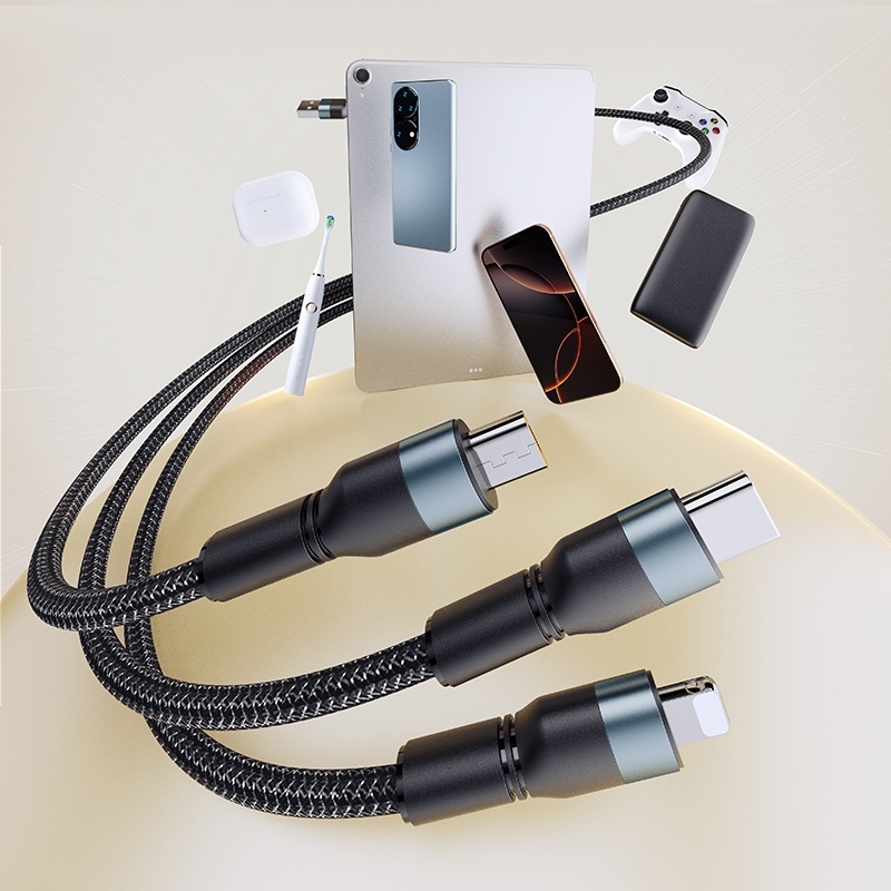 d-power สายชาร์จ 3in1 USB To Type-C+Micro+iP Charger Fast charging 2.4A,3A max รุ่น CB-N10,CB-N12