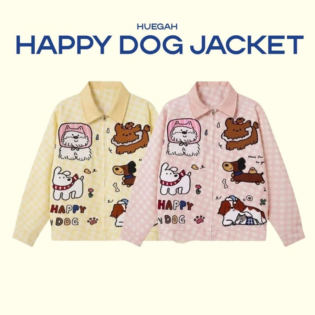 พร้อมส่ง HUEGAH Happy Dog Jacket แจ็กเกตปักลายทั้งตัว ไซซ์ใหญ่