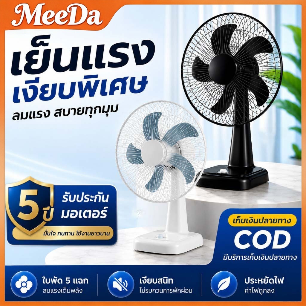 MeeDa พัดลม พัดลมตั้งพื้น พัดลม 14 นิ้ว พัดลมใหญ่ เสียงเงียบ ปรับลม 3 ระดับ ประกันมอเตอร์ 5 ปี ซื้อ1