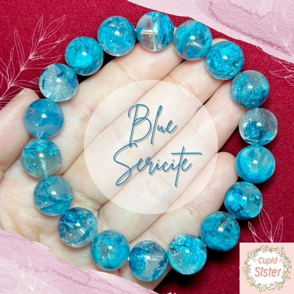 CupidSister สร้อยข้อมือหินบลูเซริไซต์อินควอตซ์ Sericite in Quartz หินแห่งความเจริญก้าวหน้า ชัยชนะ ความสำเร็จ 11.5-12 มิล