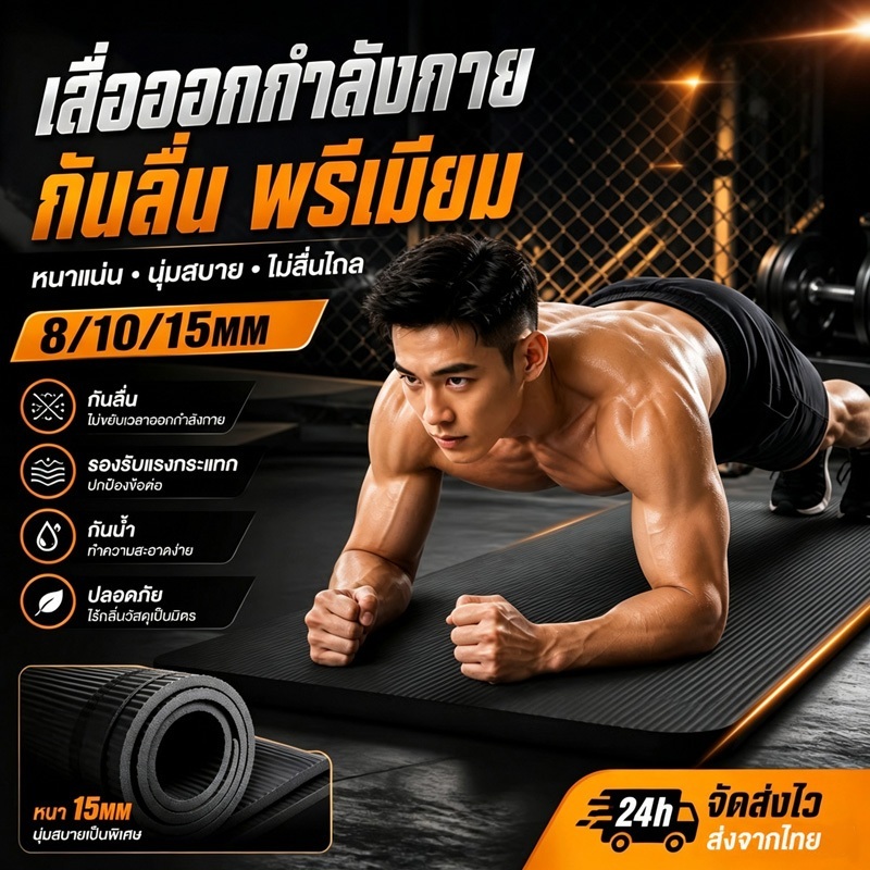 【ฟรีเชือก + กระเป๋า】เสื่อโยคะ NBR Yoga mat แผ่นรองโยคะ หนา 8/10/15 มิล ขนาด 183 x 61 cm หนาและกว้างข