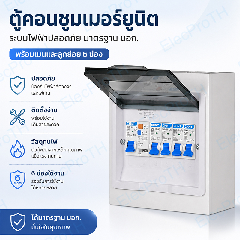 (ส่งไวมี มอก.) ตู้คอนซูมเมอร์ CHINT 6 ช่อง เมนธรรมดา MCB / เมนกันดูด RCBO 40/63A