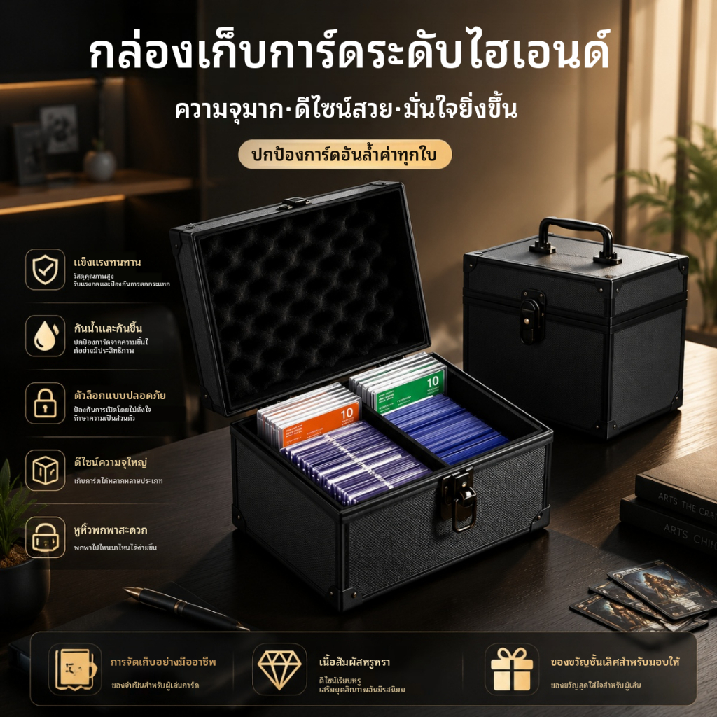 กล่องเก็บการ์ดสะสม 2/3 ช่อง ฝาทึบ พร้อมหูหิ้วและตัวล็อก บุโฟม EVA กันกระแทก รองรับ PSA BGS CGC Toploader และกรอบแม่เหล็ก