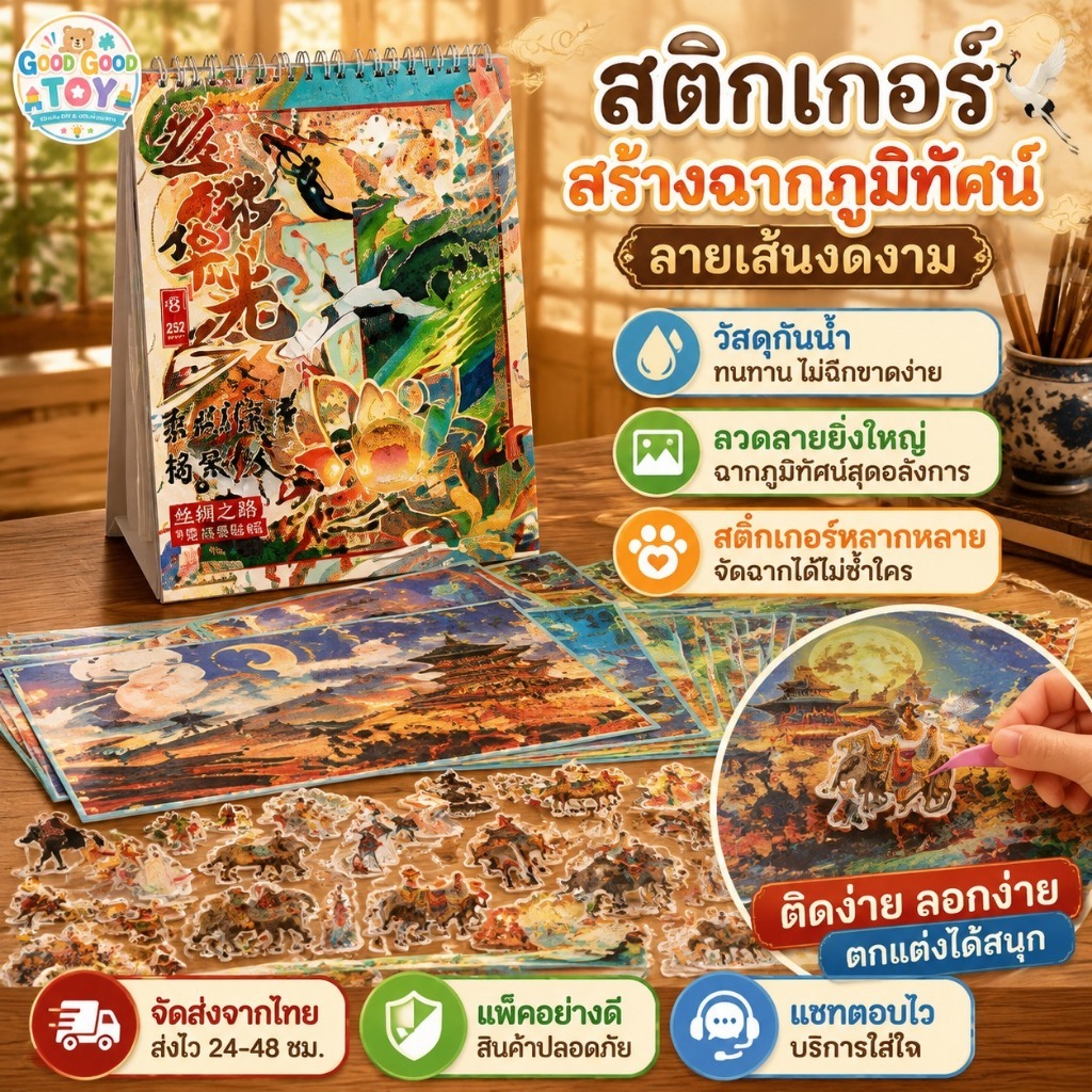 สติกเกอร์ภูมิทัศน์ขนาดใหญ่ วัสดุกันน้ำ ลายการ์ตูนน่ารัก สำหรับตกแต่งสมุด ไดอารี่ แพลนเนอร์ คอลลาจและงาน DIY