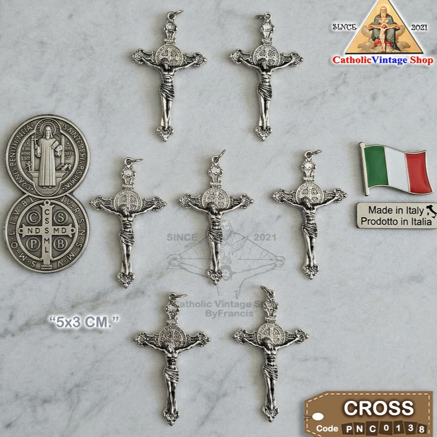 จี้ไม้กางเขน เบเนดิก จี้สร้อย อิตาลี พระเยซู คาทอลิก Catholic Pendant Cross ITALY#PNC0138