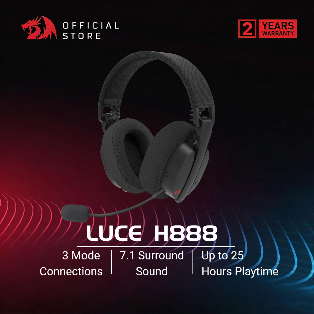 Redragon H888 หูฟังเกมมิ่งไร้สาย 3 โหมด 7.1 Surround 168g ไมค์ถอดได้ 40mm Memory Foam สำหรับ PC
