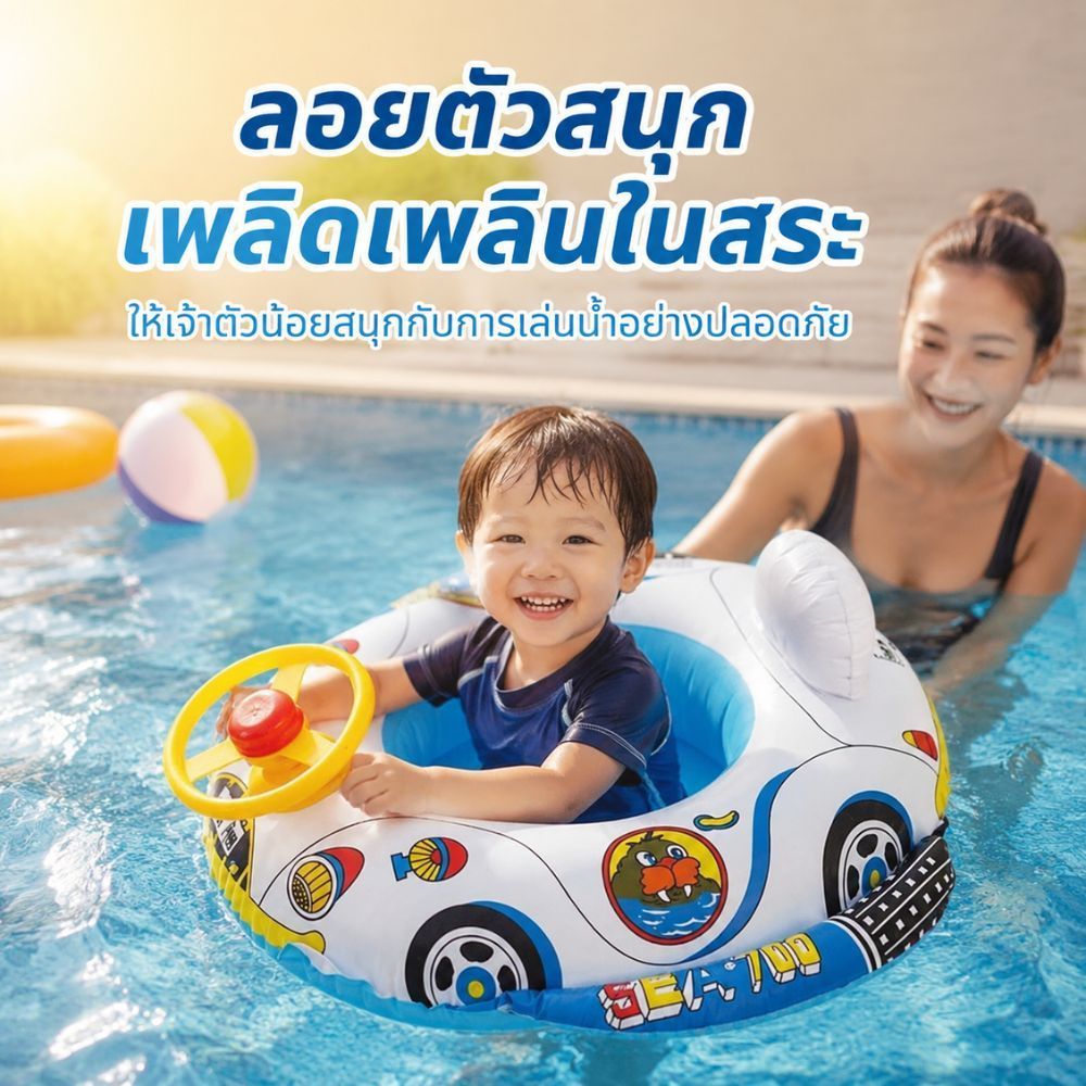 ห่วงยางเด็ก ห่วงยางว่ายน้ำเด็กเล็ก  ด้วยพวงมาลัย ห่วงยางสวมขาเด็ก Baby Swimming Seat 5 เดือนถึง 3 ขวบ