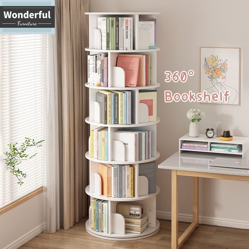 ( พร้อมส่ง )ชั้นวางหนังสืออเนกประสงค์ 5 ชั้นตู้โชว์ 360 องศาหมุนประหยัดพื้นที่/ชั้นวางหนังสือ ส่งฟรี