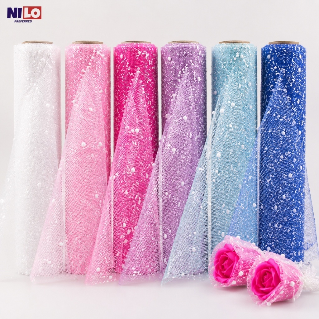 ผ้าทูลล์กากเพชรแบบม้วน กว้าง50ซม. ยาว4หลา ทำโบว์ ห่อของขวัญ ตกแต่งปาร์ตี้