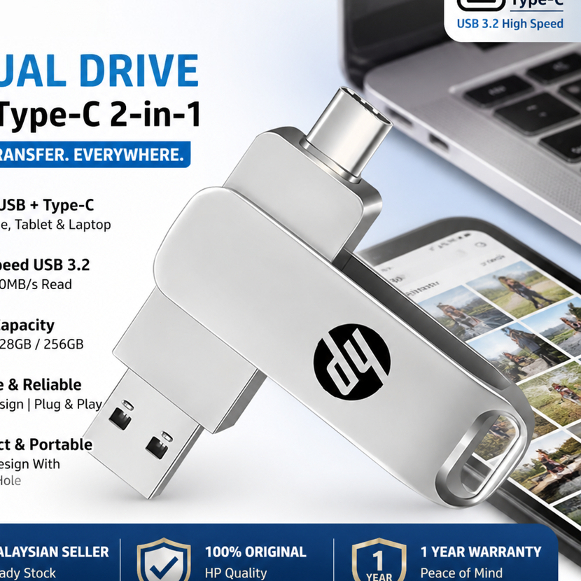 Typec 2 in 1 โทรศัพท ์ มือถือ u Disk HP คุณภาพสูง Dual Drive Flash Memory USB 3.0 ความเร ็ วสูง