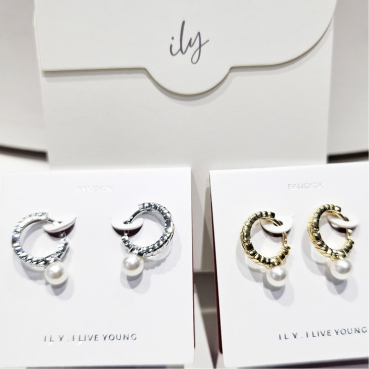 ILY - HP567 Hoop 10mm TW Pearl Drop ต่างหูห่วง ตัวเรือนชุบทอง18K ไม่ดำ