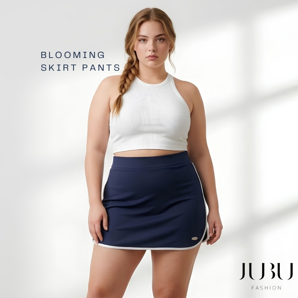 JUBUFASHION กระโปรงกางเกงเทนนิส กระโปรงกีฬาสาวอวบ เอวยางยืด ผ้าวอร์ม ซับในเป็นกางเกง เอว34-40นิ้ว#618