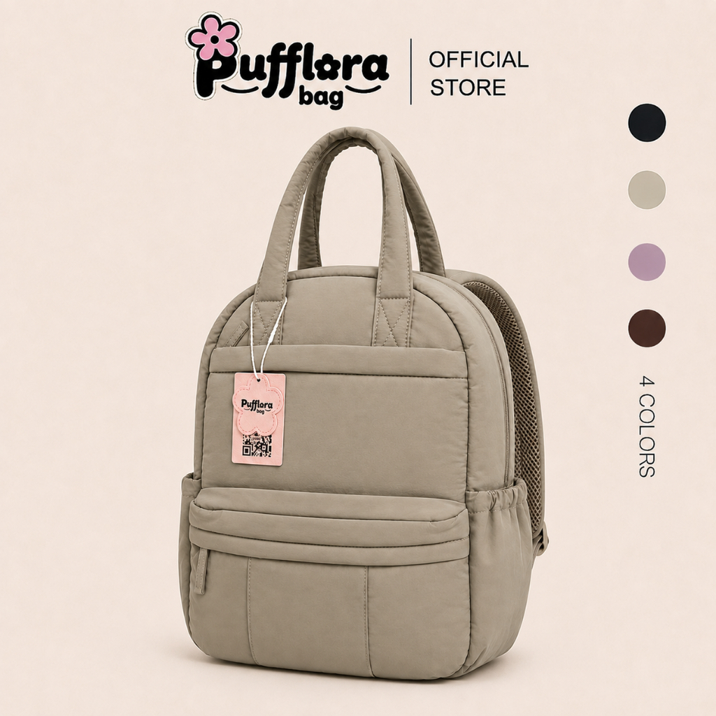 Pufflora กระเป๋าเป้ผู้หญิง รุ่น Puffy Day Backpack มีช่องจัดระเบียบ สายสะพายนุ่ม สำหรับเรียน ทำงาน เดินทาง