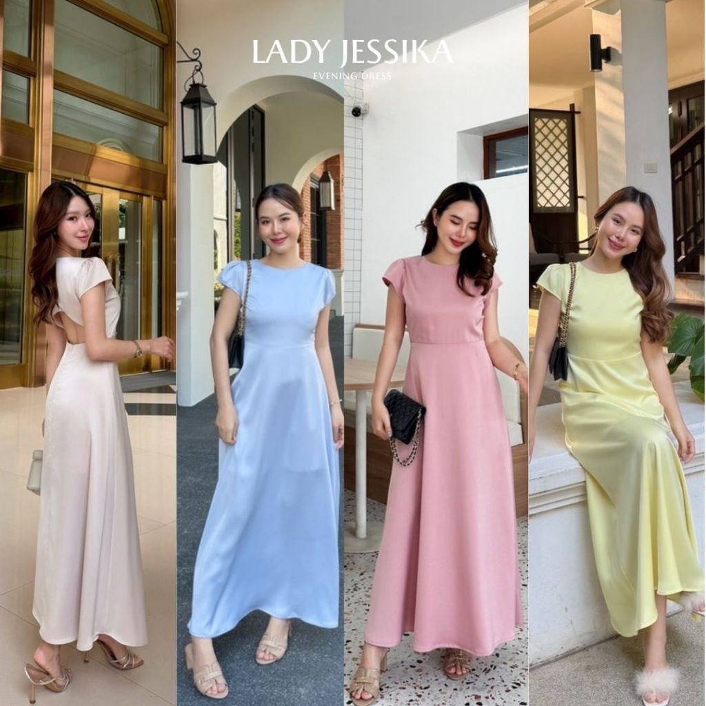 MyWay Brand : Lady Jessika ผ้าซาติน ชุดเดรสออกงาน ชุดเพื่อนเจ้าสาว เดรสยาว ชุดใส่เที่ยว สีชมพู