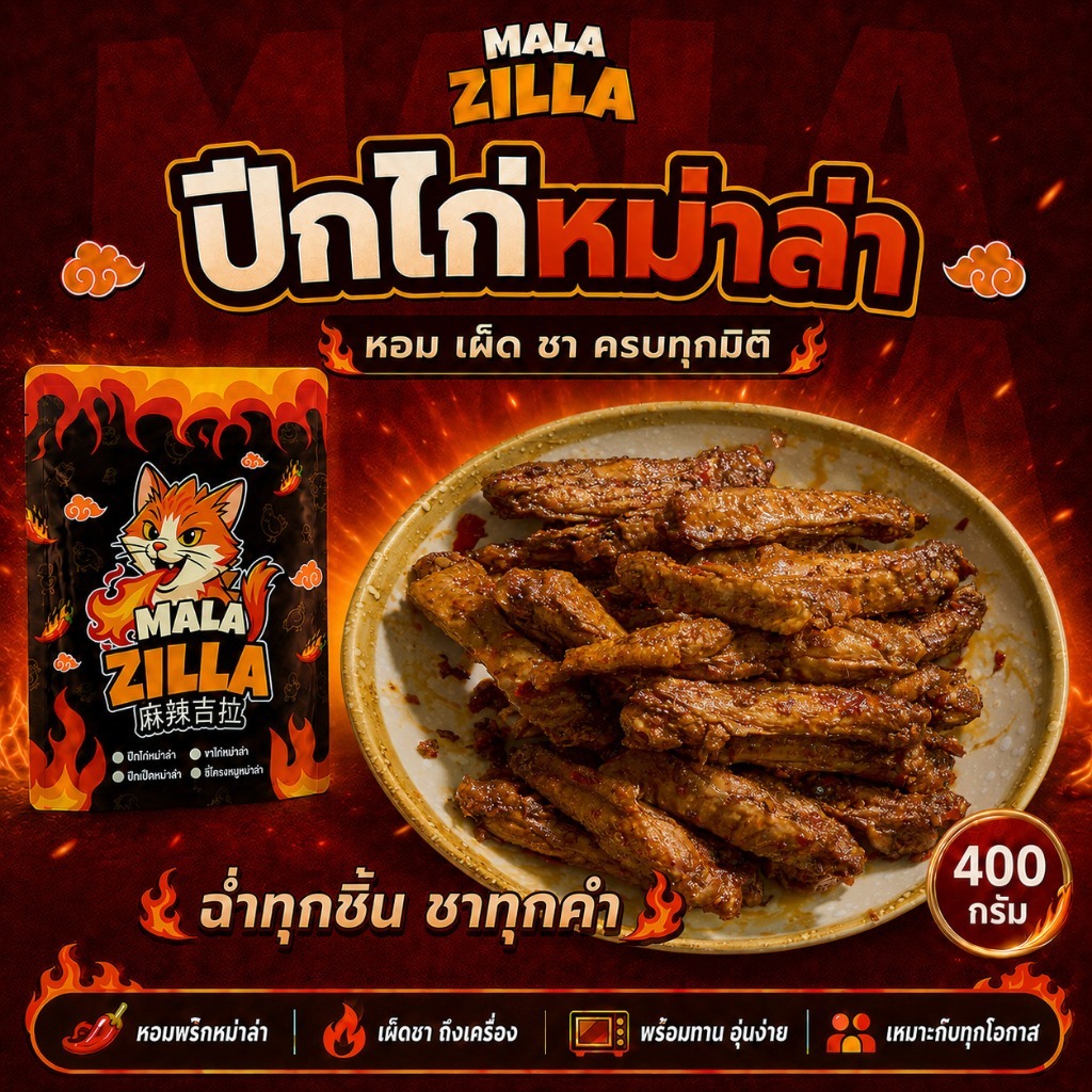 ปีกไก่หม่าล่า MALA ZILLA 400g | หม่าล่าแท้ เผ็ดชา สไตล์จีน อาหารแช่แข็ง พร้อมทาน ส่งทันที ส่งฟรี