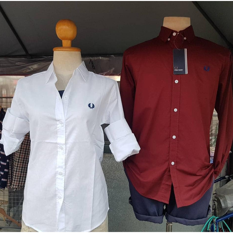 Fredperryเสื้อเชิ้ตแขนยาวงานผ้าoxfordใส่ได้ชายและหญิง