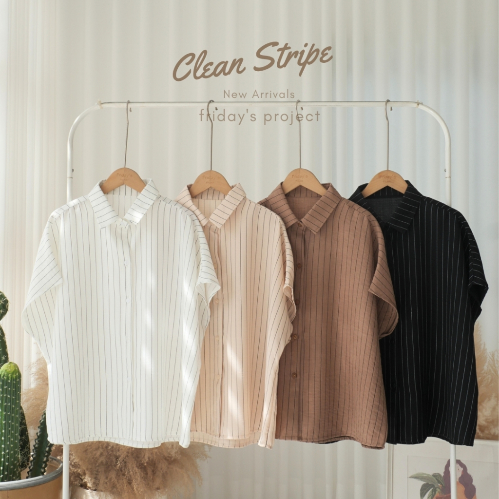 clean stripe เสื้อเชิ๊ตผ้าฝ้ายผสม ลายริ้ว ผ้าพริ้ว เบา สบาย
