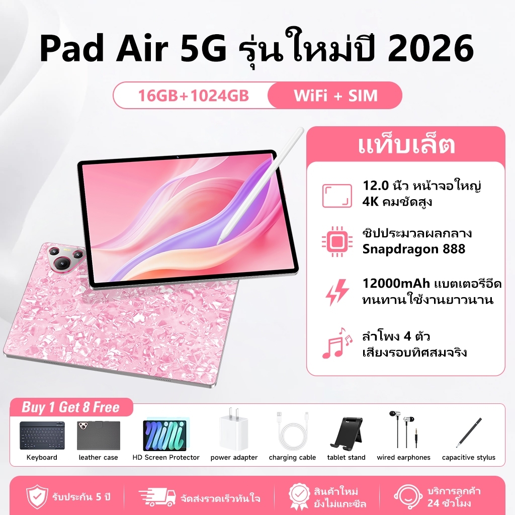 【รับประกัน5ปี】OPPO แท็บเล็ต 12นิ้ว 16GB+1024GB 5G WiFi+SIM แบต12000mAh Android14 ทำงานเล่นเกม พร้อมส