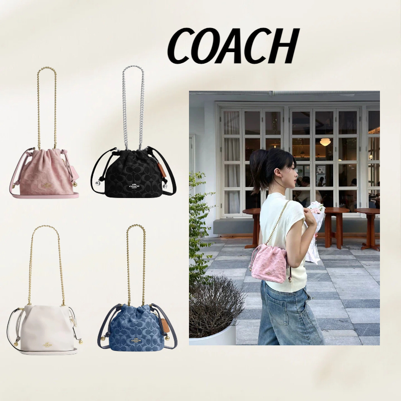 ของแท้ 100%🎈COACH Faye 17 กระเป๋าถุงเชือกรูด ลายโลโก้คลาสสิก สะพายข้าง มินิ ผู้หญิง