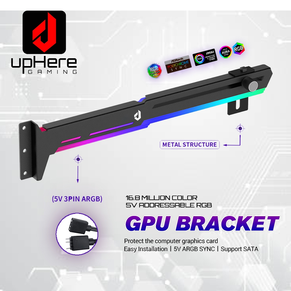 upHere G276ARGB ขาค้ำการ์ดจอ สีดำ ไฟ ARGB 5V 3Pin แบบแนวนอน ที่ค้ำการ์ดจอ PC