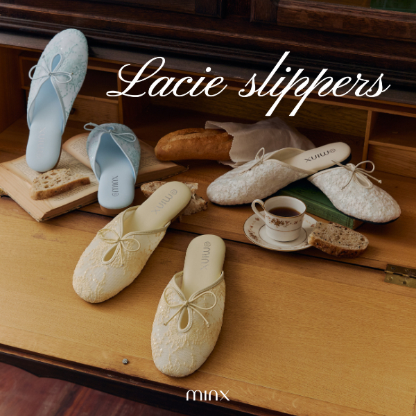 Minx รุ่น Lacie (slipper) รองเท้าเปิดส้น ผ้าลูกไม้ปักลาย ประดับโบว์ minxshoes