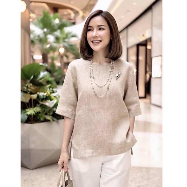 เสื้อลินินแท้ แบบแขนตรง  เรียบหรูดูแพง (size 42 44 46)