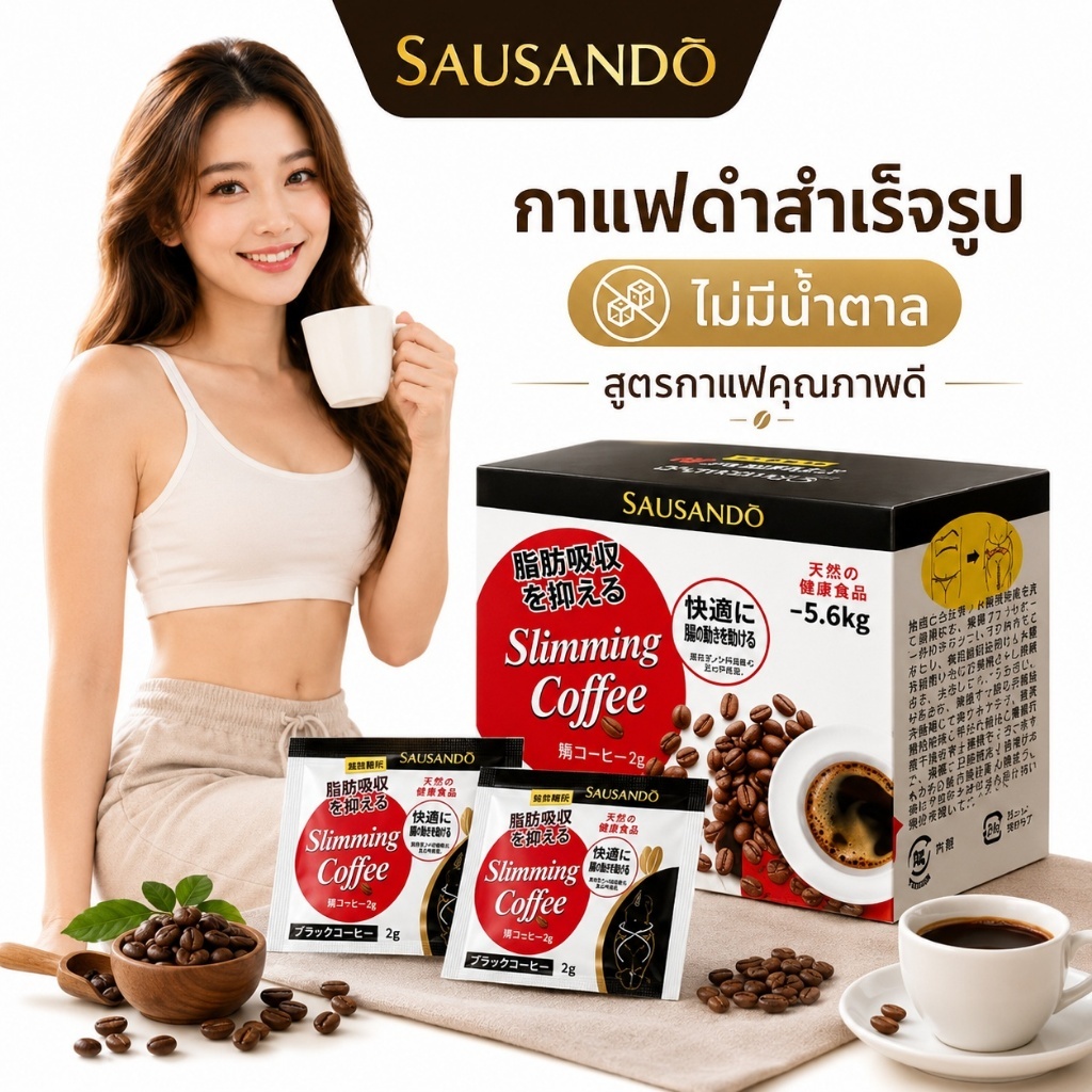SAUSANDO กาแฟดำ 0% น้ำตาล กาแฟสำเร็จรูปแบบซอง พกพาง่าย เหมาะสำหรับดื่มทุกวัน