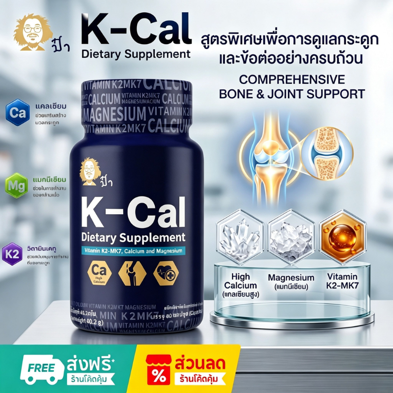 K-CAL 60 แคปซูล K-CAL แคลเซียม ดูดซึมดี Vitamin K2 Magnesium ปวดข้อ ปวดเข่า ผู้สูงวัย กล้ามเนื้อ