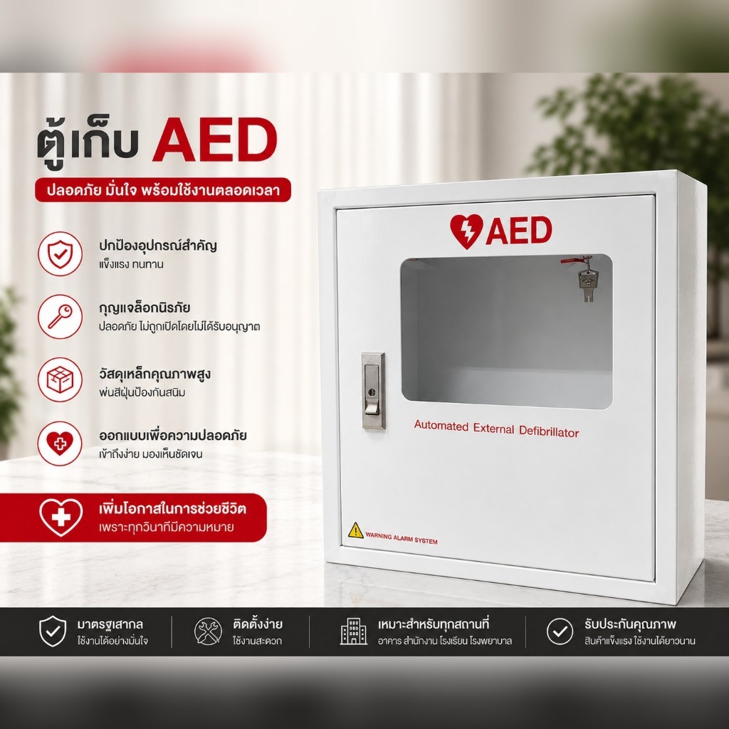 AED Box ตู้เก็บเครื่องกระตุกหัวใจไฟฟ้าอัตโนมัติ ตัวตู้ไม่มีกระจก กล่องเหล็ก กล่องเก็บอุปกรณ์ ตู้ยา ตู้เก็บเครื่องกระตุก