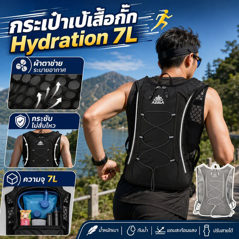 COD กระเป๋าเป้เสื้อกั๊ก Hydration ความจุ 7L น้ำหนักเบามาก ผ้าตาข่ายระบายอากาศดี ดีไซน์กระชับไม่สั่นไหวขณะวิ่งปั่น