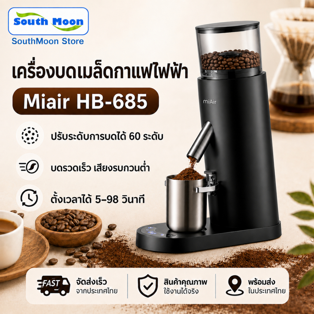 Miair เครื่องบดกาแฟไฟฟ้า รองรับก้านชง 51 / 58 มม ปรับความละเอียดได้ 60 ระดับ