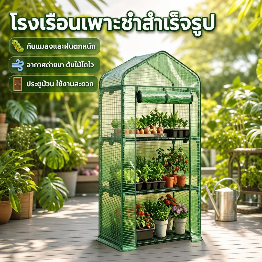 เรือนกระจกสวนขนาดเล็กฝาครอบสวนเปลี่ยนสำหรับเรือนกระจกขนาดเล็ก 4 ชั้นพร้อมประตูซิปม้วนขึ้น