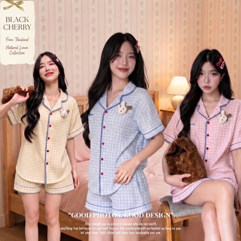 Black Cherry Pajama | ชุดเซ็ตนอน ชุดนอนน่ารัก สไตล์เกาหลี ผ้านุ่มพรีเมียม เย็นสบาย ใส่สบาย พร้อมส่ง