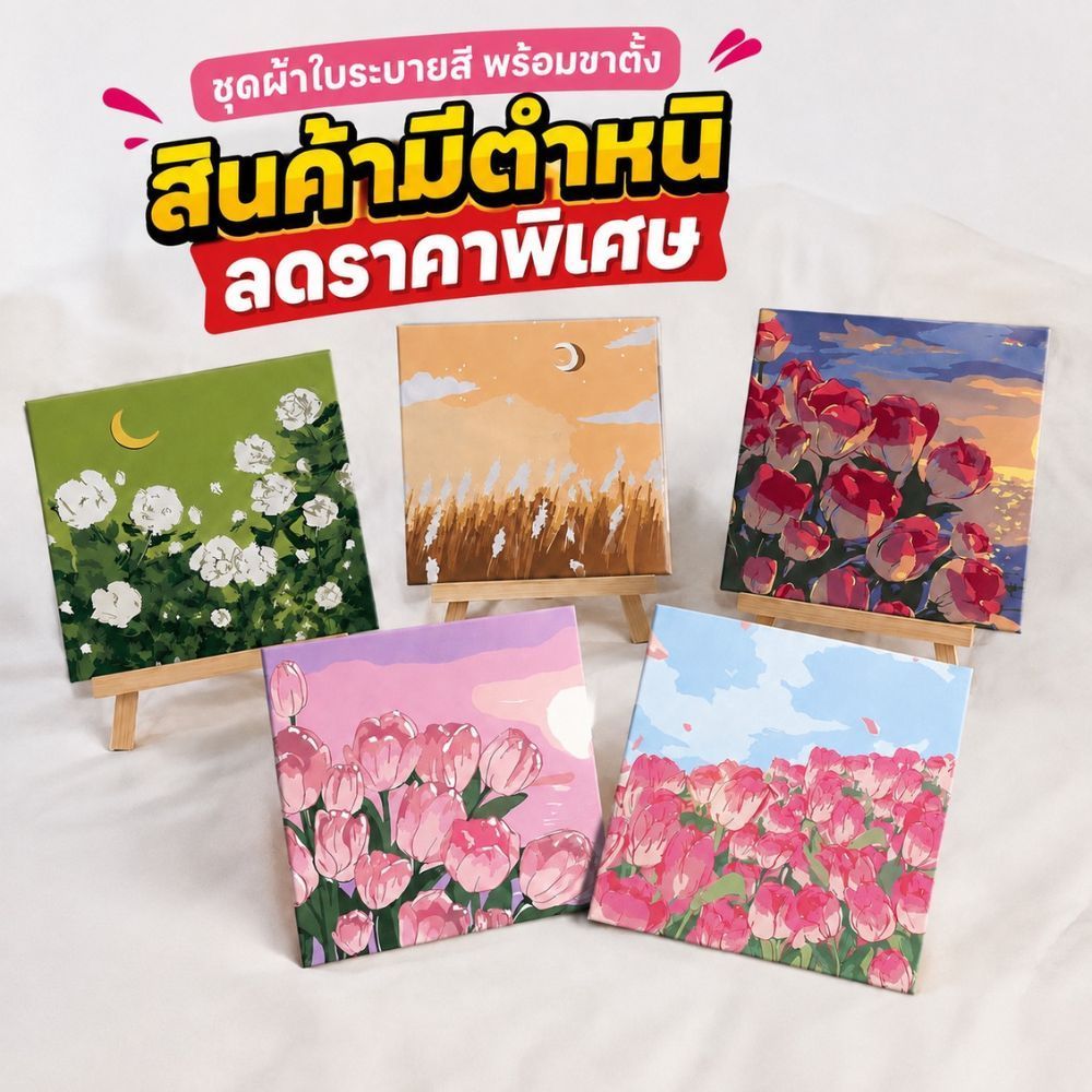 ผ้าใบวาดภาพระบายสีอะคริลิค แบบระบายตามตัวเลข พร้อมขาตั้ง สินค้ามีตำหนิ ราคาพิเศษ ตำหนิตามรายละเอียดสินค้านะคะ