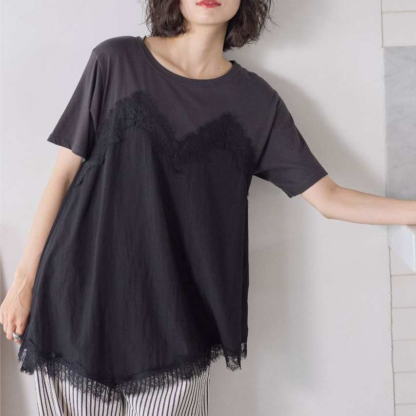 niko and ... เสื้อยืด ลูกไม้ตกแต่ง Trim lace docking T-shirt