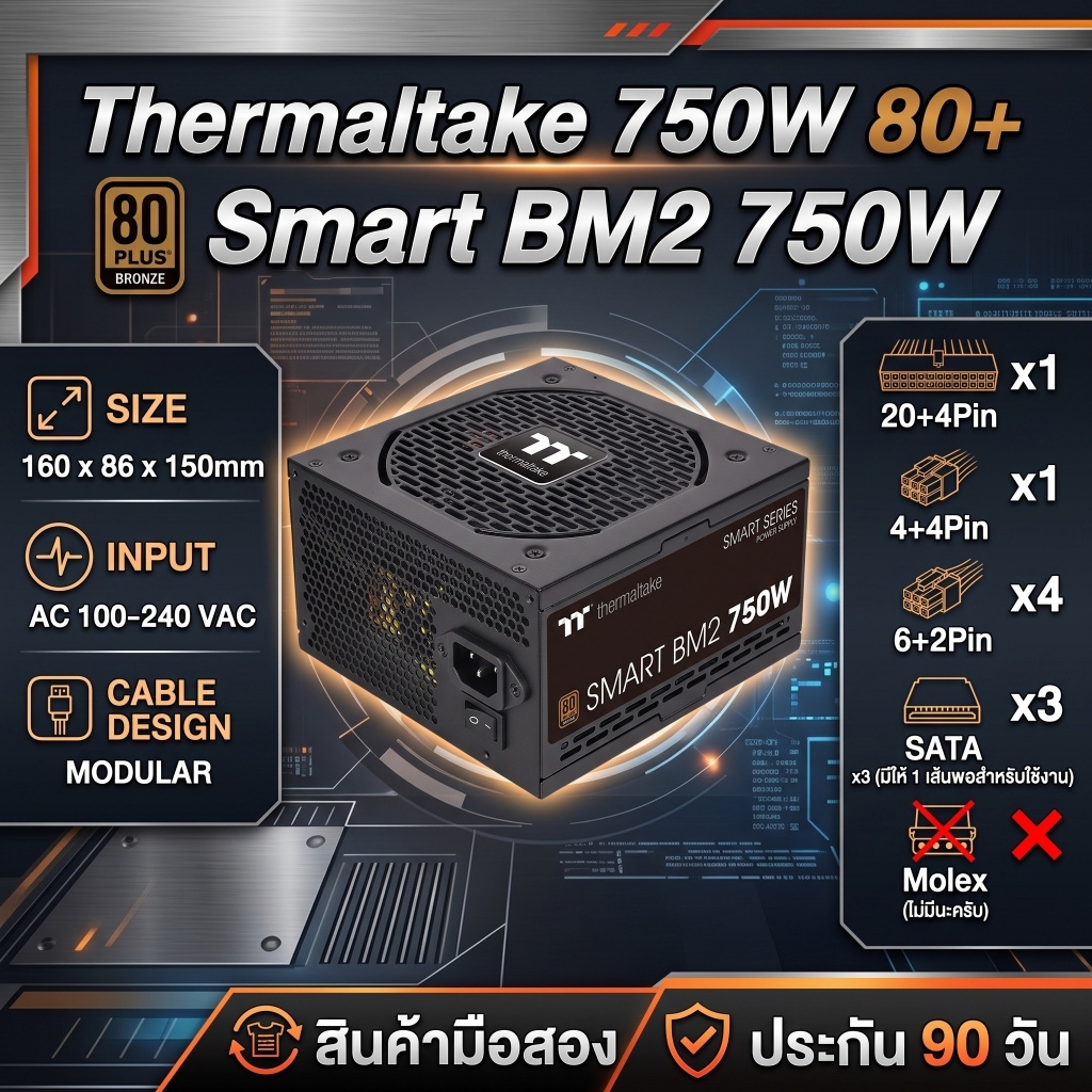 PSU Thermaltake Smart BM2 750W 80+ Bronze มือสองสภาพดี ประกัน 90 วัน