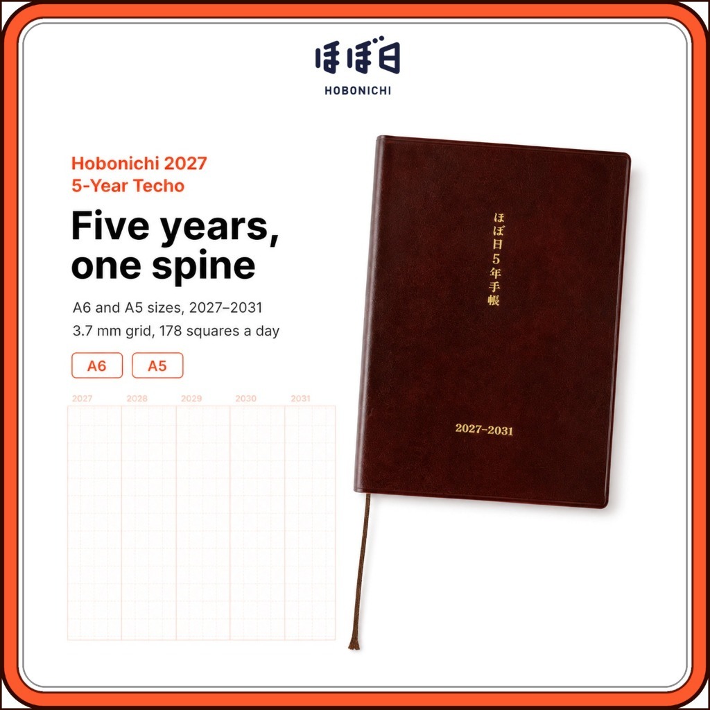 Hobonichi 5 Year Techo 2027-2031 Japanese Planner Book A6 A5