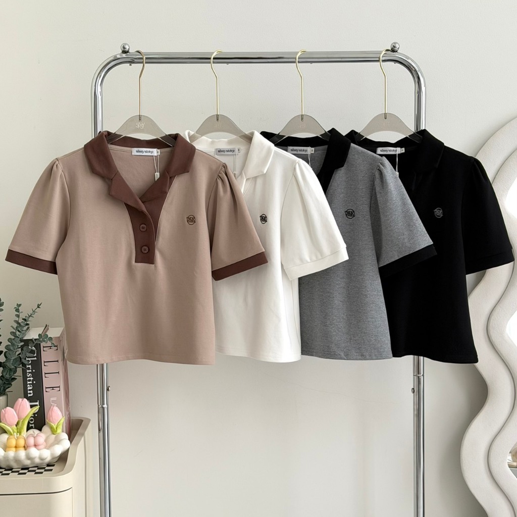 SISSY : เสื้อโปโลแขนสั้นคอปกเทเลอร์ (XS-XXL) ผ้านุ่มยืดใส่สบาย แต่งขอบแขนทูโทน